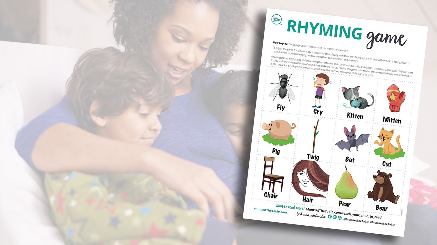 Free printable: Rhyming game to teach literacy